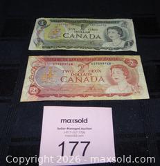 MaxSold Auction: Canada 1 & 2 Dollar Queen Elizabeth II Banknotes (2) - New Westminster (British Columbia, Canada) SELLER MANAGED Downsizing Online Auction - Eighth Street