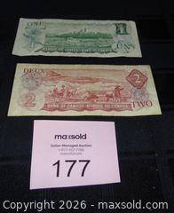 MaxSold Auction: Canada 1 & 2 Dollar Queen Elizabeth II Banknotes (2) - New Westminster (British Columbia, Canada) SELLER MANAGED Downsizing Online Auction - Eighth Street