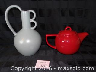 MaxSold Auction: Geo Red Teapot with Grey/Silver Osi-style Vase - New Westminster (British Columbia, Canada) SELLER MANAGED Downsizing Online Auction - Eighth Street