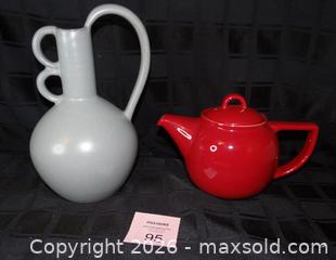 MaxSold Auction: Geo Red Teapot with Grey/Silver Osi-style Vase - New Westminster (British Columbia, Canada) SELLER MANAGED Downsizing Online Auction - Eighth Street