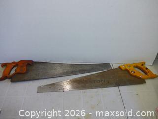 MaxSold Auction: Lot of 2 Hand Saws with Wooden Pistol-Grip Handles - New Westminster (British Columbia, Canada) SELLER MANAGED Downsizing Online Auction - Eighth Street