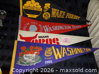 MaxSold Auction: Lot of 9 Vintage Felt Pennants — College & CFL Designs - New Westminster (British Columbia, Canada) SELLER MANAGED Downsizing Online Auction - Eighth Street