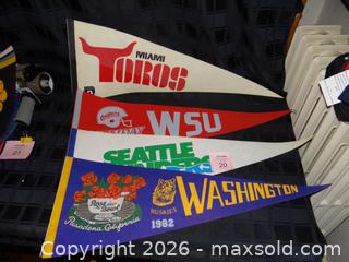 MaxSold Auction: Lot of 9 Vintage Felt Sports & Event Pennants - New Westminster (British Columbia, Canada) SELLER MANAGED Downsizing Online Auction - Eighth Street