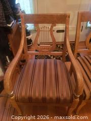 MaxSold Auction: Lyre-Back Upholstered Harp-Back Armchair, Light Hardwood - New Westminster (British Columbia, Canada) SELLER MANAGED Downsizing Online Auction - Eighth Street