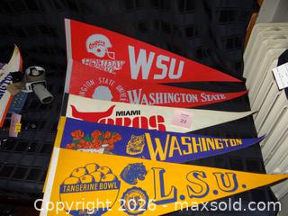 MaxSold Auction: Vintage sports pennant lot, approx. 10 pieces - New Westminster (British Columbia, Canada) SELLER MANAGED Downsizing Online Auction - Eighth Street