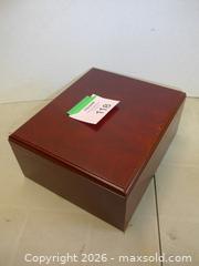 MaxSold Auction: Wooden Humidor Box, Mahogany Finish, Divider & Hygrometer - New Westminster (British Columbia, Canada) SELLER MANAGED Downsizing Online Auction - Eighth Street