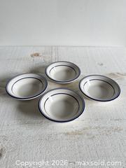 MaxSold Auction: Set of Four Buffalo China Small Dip Bowls - Blue Striped Restaurant Ware Stacking Side Bowls - Kingston (Ontario, Canada) SELLER MANAGED Downsizing Online Auction - Bishop Street