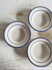 MaxSold Auction: Set of Four Buffalo China Small Dip Bowls - Blue Striped Restaurant Ware Stacking Side Bowls - Kingston (Ontario, Canada) SELLER MANAGED Downsizing Online Auction - Bishop Street