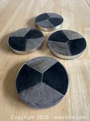 MaxSold Auction: Set of Four Stone Tile Coasters - Heavy Stone Coaster Set with Metal Edge - Kingston (Ontario, Canada) SELLER MANAGED Downsizing Online Auction - Bishop Street