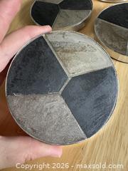MaxSold Auction: Set of Four Stone Tile Coasters - Heavy Stone Coaster Set with Metal Edge - Kingston (Ontario, Canada) SELLER MANAGED Downsizing Online Auction - Bishop Street