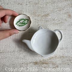 MaxSold Auction: Set of Two Tea Plates - White Mayfair & Jackson Tea Bag Dish and Iron Steamboat Company Miniature Plate - Made in China and England - Kingston (Ontario, Canada) SELLER MANAGED Downsizing Online Auction - Bishop Street