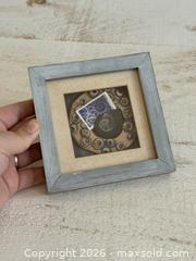 MaxSold Auction: Small Hand Crafted Shadow Box with Pottery, Stamp and Shell Fossil - Layered Art Collage in Wood Frame - Kingston (Ontario, Canada) SELLER MANAGED Downsizing Online Auction - Bishop Street