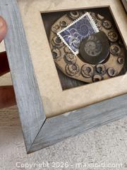 MaxSold Auction: Small Hand Crafted Shadow Box with Pottery, Stamp and Shell Fossil - Layered Art Collage in Wood Frame - Kingston (Ontario, Canada) SELLER MANAGED Downsizing Online Auction - Bishop Street