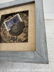 MaxSold Auction: Small Hand Crafted Shadow Box with Pottery, Stamp and Shell Fossil - Layered Art Collage in Wood Frame - Kingston (Ontario, Canada) SELLER MANAGED Downsizing Online Auction - Bishop Street