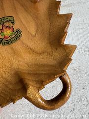 MaxSold Auction: Thin Wooden Carved Leaf Bowl - Halifax Bicentenary 1749-1949 Polished Wood Leaf Wall Hanging -Signed R. Audet - Made in Canada - Kingston (Ontario, Canada) SELLER MANAGED Downsizing Online Auction - Bishop Street