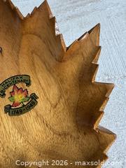 MaxSold Auction: Thin Wooden Carved Leaf Bowl - Halifax Bicentenary 1749-1949 Polished Wood Leaf Wall Hanging -Signed R. Audet - Made in Canada - Kingston (Ontario, Canada) SELLER MANAGED Downsizing Online Auction - Bishop Street