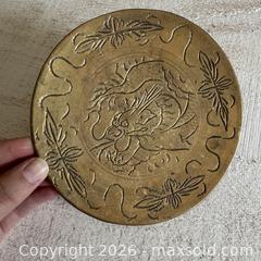 MaxSold Auction: Vintage Brass Dragon Etched and Tarnished Metal Trinket Dish - Decorative Tray with Dragon Design Etching - Made in China - Kingston (Ontario, Canada) SELLER MANAGED Downsizing Online Auction - Bishop Street