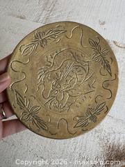 MaxSold Auction: Vintage Brass Dragon Etched and Tarnished Metal Trinket Dish - Decorative Tray with Dragon Design Etching - Made in China - Kingston (Ontario, Canada) SELLER MANAGED Downsizing Online Auction - Bishop Street