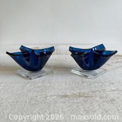 MaxSold Auction: Vintage Cobalt Blue Hard Plastic Formed Candlestick Holders - Vintage Blue Flower Shaped Holders - Kingston (Ontario, Canada) SELLER MANAGED Downsizing Online Auction - Bishop Street