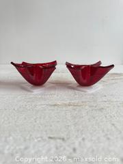 MaxSold Auction: Vintage Red Hard Plastic Formed Candlestick Holders - Vintage Red Flower Shaped Holders - Kingston (Ontario, Canada) SELLER MANAGED Downsizing Online Auction - Bishop Street