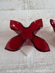 MaxSold Auction: Vintage Red Hard Plastic Formed Candlestick Holders - Vintage Red Flower Shaped Holders - Kingston (Ontario, Canada) SELLER MANAGED Downsizing Online Auction - Bishop Street