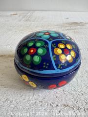 MaxSold Auction: Vintage Short Terracotta Hand Painted Flower Trinket Dish - Vintage Floral Terracotta Holder with Lid - Kingston (Ontario, Canada) SELLER MANAGED Downsizing Online Auction - Bishop Street