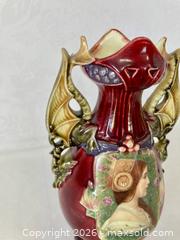 MaxSold Auction: ANTIQUE MAJOLICA DOUBLE DRAGON HANDLE PRINCESS PORTRAIT 8 3/4" VASE  - Coquitlam (British Columbia, Canada) SELLER MANAGED Downsizing Online Auction - Delestre Avenue