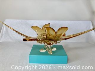 MaxSold Auction: Exquisite Large Chalet Art Glass Center piece, Colour Amber,  (10 1/2'' Tall 33" Length 11" Width) - Coquitlam (British Columbia, Canada) SELLER MANAGED Downsizing Online Auction - Delestre Avenue