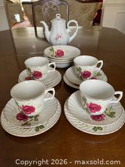 MaxSold Auction: Set of Vintage Ridgway Anniversary Rose Ironstone Teacups, Saucers, and a Teapot.  - Mississauga (Ontario, Canada) SELLER MANAGED Estate Sale Online Auction - Greenbower Court