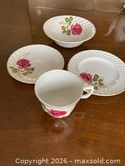 MaxSold Auction: Set of Vintage Ridgway Anniversary Rose Ironstone Teacups, Saucers, and a Teapot.  - Mississauga (Ontario, Canada) SELLER MANAGED Estate Sale Online Auction - Greenbower Court