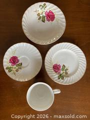 MaxSold Auction: Set of Vintage Ridgway Anniversary Rose Ironstone Teacups, Saucers, and a Teapot.  - Mississauga (Ontario, Canada) SELLER MANAGED Estate Sale Online Auction - Greenbower Court
