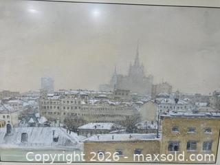 MaxSold Auction: Vintage Framed Watercolor Painting Depicting a Snowy Moscow by a Russian Artist. - Mississauga (Ontario, Canada) SELLER MANAGED Estate Sale Online Auction - Greenbower Court
