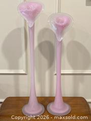 MaxSold Auction: Vintage Pink Opaline Murano Art Glass Tall Blown Vases. - Mississauga (Ontario, Canada) SELLER MANAGED Estate Sale Online Auction - Greenbower Court