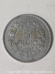 MaxSold Auction: 1950 5 Franks France Coin - South Frontenac (Ontario, Canada) SELLER MANAGED Downsizing Online Auction - Battersea Road