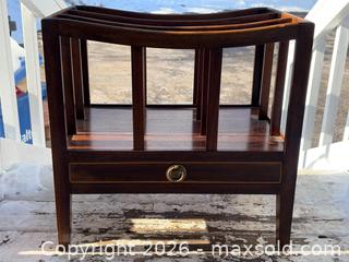MaxSold Auction: 19th-century English Mahogany Canterbury magazine rack WITH DRAWER - Oakville (Ontario, Canada) PARTNER MANAGED Estate Sale Online Auction - Lakeshore Road West