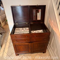 MaxSold Auction: Antique English Mahogany Gentleman's Beau Brummell Dressing Table with Mirror - Oakville (Ontario, Canada) PARTNER MANAGED Estate Sale Online Auction - Lakeshore Road West