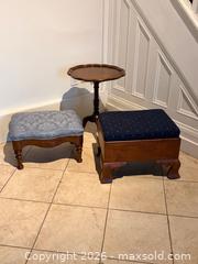 MaxSold Auction: Antique Foot Stools and Small Flip-Top Side Table - Oakville (Ontario, Canada) PARTNER MANAGED Estate Sale Online Auction - Lakeshore Road West