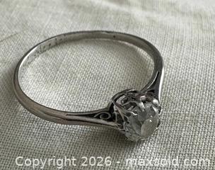 MaxSold Auction:  Art Deco 14k White Gold Engagement Ring with Old European Cut Solitaire Diamond. Size: 7 - Oakville (Ontario, Canada) PARTNER MANAGED Estate Sale Online Auction - Lakeshore Road West