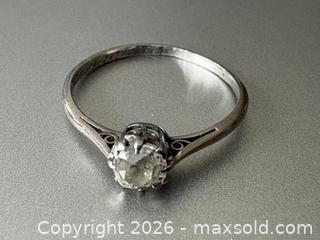 MaxSold Auction:  Art Deco 14k White Gold Engagement Ring with Old European Cut Solitaire Diamond. Size: 7 - Oakville (Ontario, Canada) PARTNER MANAGED Estate Sale Online Auction - Lakeshore Road West