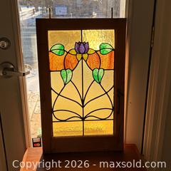 MaxSold Auction: Art Nouveau-Style Stained Glass Cupboard Door Panel With Handle - Oakville (Ontario, Canada) PARTNER MANAGED Estate Sale Online Auction - Lakeshore Road West