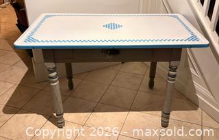 MaxSold Auction: Country Farm Enamel Top Table with Single Drawer.  - Oakville (Ontario, Canada) PARTNER MANAGED Estate Sale Online Auction - Lakeshore Road West