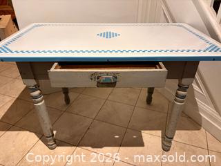 MaxSold Auction: Country Farm Enamel Top Table with Single Drawer.  - Oakville (Ontario, Canada) PARTNER MANAGED Estate Sale Online Auction - Lakeshore Road West