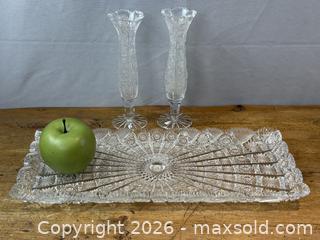 MaxSold Auction: Hand Cut Czechoslovakia Crystal: Tray and Vases - Oakville (Ontario, Canada) PARTNER MANAGED Estate Sale Online Auction - Lakeshore Road West
