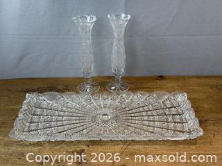 MaxSold Auction: Hand Cut Czechoslovakia Crystal: Tray and Vases - Oakville (Ontario, Canada) PARTNER MANAGED Estate Sale Online Auction - Lakeshore Road West