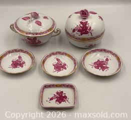 MaxSold Auction: Hand Painted Herend Porcelain - Apponyi (Chinese Bouquet) Pattern in Pink/Raspberry Colour  - Oakville (Ontario, Canada) PARTNER MANAGED Estate Sale Online Auction - Lakeshore Road West