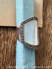 MaxSold Auction: Large Sterling Ring with Mother of Perl and Marcasite Size: 8 - Oakville (Ontario, Canada) PARTNER MANAGED Estate Sale Online Auction - Lakeshore Road West
