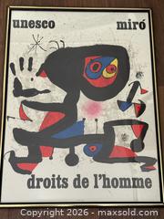 MaxSold Auction: Lithograph Print Poster of Droits de L'Homme (Human Rights), created by Spanish artist Joan Miró for UNESCO Human Rights (1974) - Oakville (Ontario, Canada) PARTNER MANAGED Estate Sale Online Auction - Lakeshore Road West