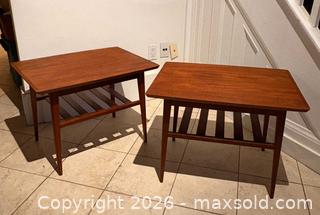 MaxSold Auction: Mid Century Modern Vintage Danish Teak Side Tables with Slatted Lower Shelves - Oakville (Ontario, Canada) PARTNER MANAGED Estate Sale Online Auction - Lakeshore Road West