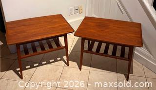 MaxSold Auction: Mid Century Modern Vintage Danish Teak Side Tables with Slatted Lower Shelves - Oakville (Ontario, Canada) PARTNER MANAGED Estate Sale Online Auction - Lakeshore Road West