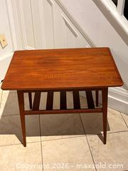 MaxSold Auction: Mid Century Modern Vintage Danish Teak Side Tables with Slatted Lower Shelves - Oakville (Ontario, Canada) PARTNER MANAGED Estate Sale Online Auction - Lakeshore Road West